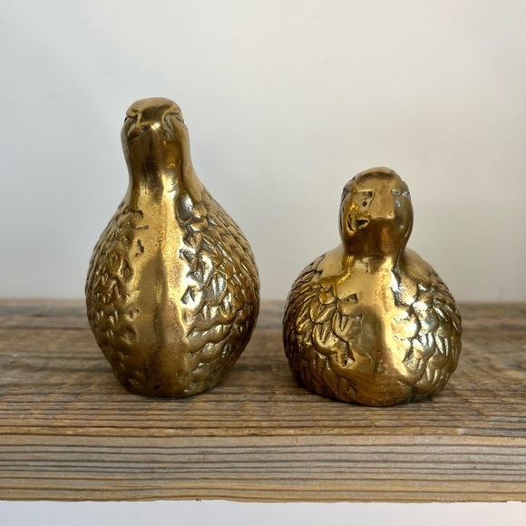 MCM brass quail set birds vintage - Picture 5 of 6